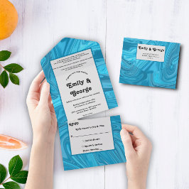 Invitación Todo En Uno Elegante Boda artístico moderno abstracto de onda 