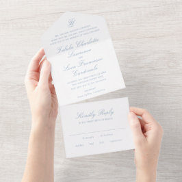 Invitación Todo En Uno Elegante Boda Azul Polvoriento Tradicional