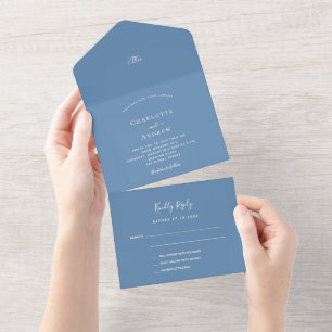 Invitación Todo En Uno Elegante boda azul y polvorienta