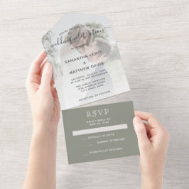 Invitación Todo En Uno Elegante Boda bohemio de Sage Green