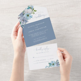 Invitación Todo En Uno Elegante Boda Boho de color azul verdoso