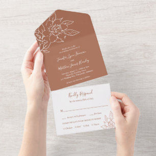 Invitación Todo En Uno Elegante Boda Boho Floral Terracotta
