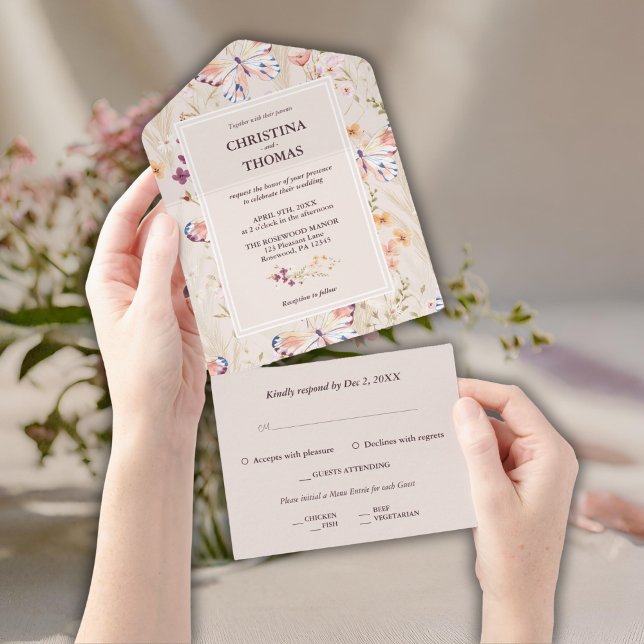 Invitación Todo En Uno Elegante Boda Boho Wildflowers (Subido por el creador)