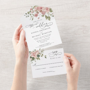 Invitación Todo En Uno Elegante Boda botánico Rosa floral rosa Rubor