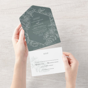 Invitación Todo En Uno Elegante Boda botánico Sage Green Floral