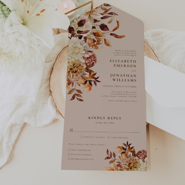 Invitación Todo En Uno Elegante Boda Caída (Elegant Fall Floral Wedding All In One Invitation by Painted Paperie
)