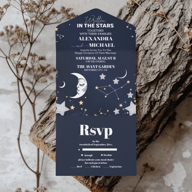 Invitación Todo En Uno Elegante Boda Celestial Crescent Moon (Subido por el creador)