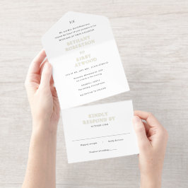 Invitación Todo En Uno Elegante Boda Clásico Negro y Blanco