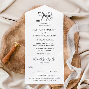 Invitación Todo En Uno Elegante Boda con Lazo Negro