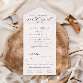 Invitación Todo En Uno Elegante Boda con Letra Caligráfica Blanca
