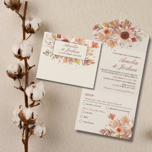Invitación Todo En Uno Elegante Boda de acuarela floral otoño