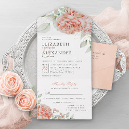 Invitación Todo En Uno Elegante Boda de acuarela rosa floral