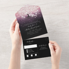 Invitación Todo En Uno Elegante Boda de árbol de hoja rosa morado de Rubo