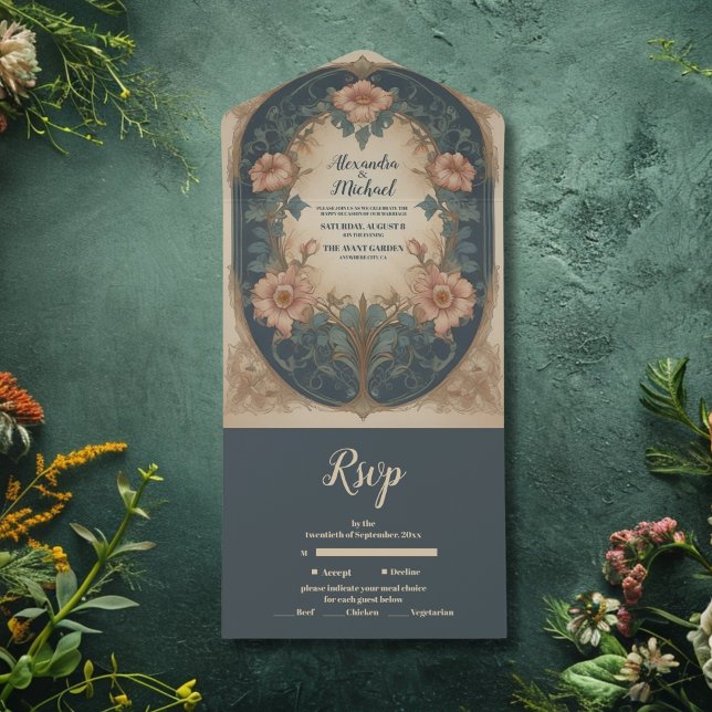 Invitación Todo En Uno Elegante Boda de Art Nouveau Arch (Subido por el creador)