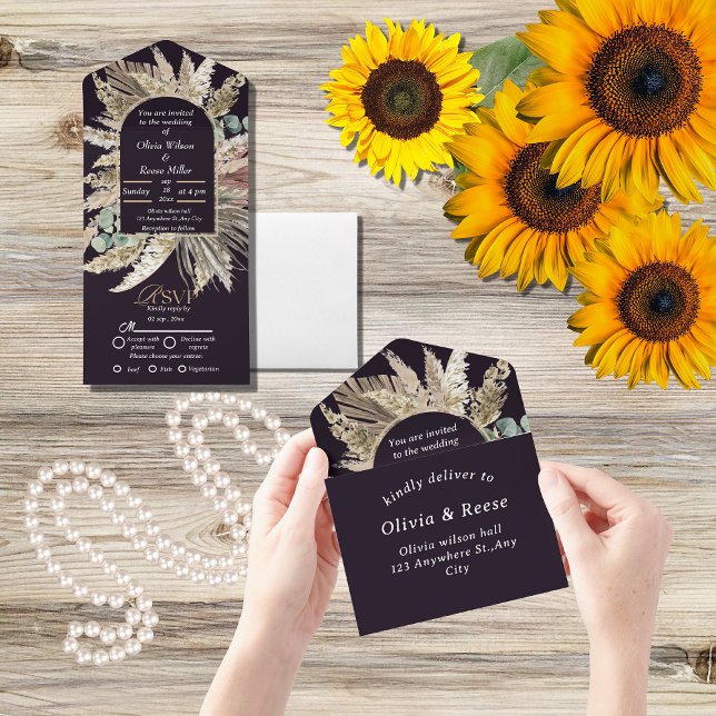 Invitación Todo En Uno Elegante boda de boho moderno (Subido por el creador)