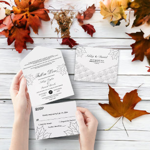 Invitación Todo En Uno Elegante Boda De Caída Rústica De Arce Negro Y Bla