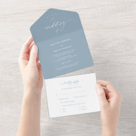Invitación Todo En Uno Elegante Boda de caligrafía azul turquesa