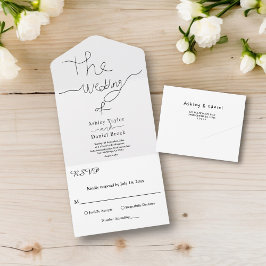 Invitación Todo En Uno Elegante Boda De Caligrafía Blanca Y Negra Sencill