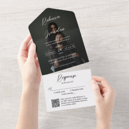 Invitación Todo En Uno Elegante Boda de código QR de superposición de fot