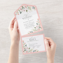 Invitación Todo En Uno Elegante Boda De Comidas Florales De Color Rosa Y 
