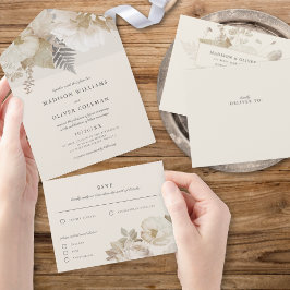 Invitación Todo En Uno Elegante Boda de Crema Botánica de Floral Terrestr