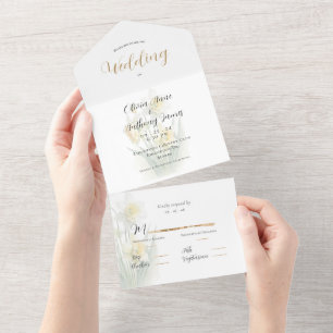 Invitación Todo En Uno Elegante Boda de Daffodils Blancos y Amarillos