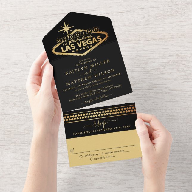 Invitación Todo En Uno Elegante Boda de Destino de Las Vegas (desgarro)