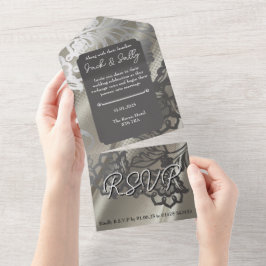 Invitación Todo En Uno Elegante Boda de encaje negro