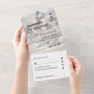 Invitación Todo En Uno Elegante Boda de escritura fotográfica simple de t