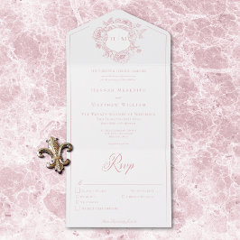 Invitación Todo En Uno Elegante Boda de Escudo de pájaros de Chinoiserie 