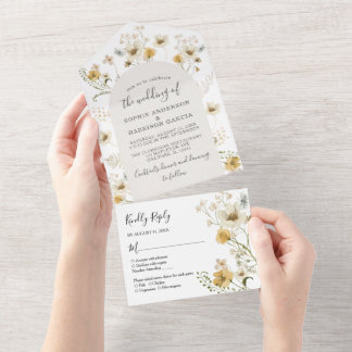 Invitación Todo En Uno Elegante Boda de Flor de Flor Silvestre Floral Boh