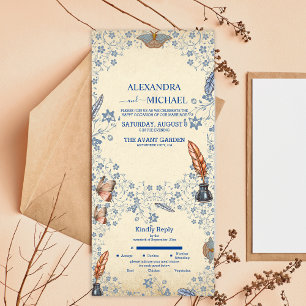 Invitación Todo En Uno Elegante Boda de Floral Periwinkle