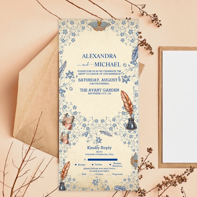 Invitación Todo En Uno Elegante Boda de Floral Periwinkle (Subido por el creador)