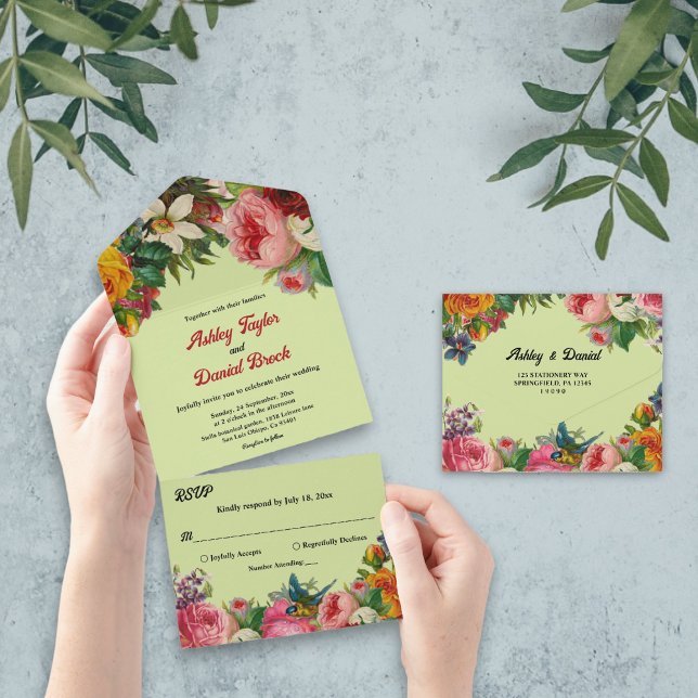 Invitación Todo En Uno Elegante Boda de flores de jardín botánico (Subido por el creador)