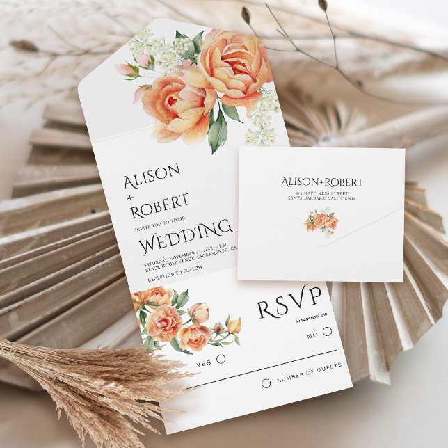 Invitación Todo En Uno Elegante boda de flores de melocotón (Subido por el creador)