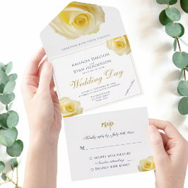 Invitación Todo En Uno Elegante Boda de flores de rosa amarillo