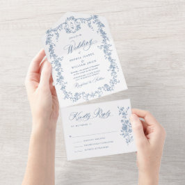 Invitación Todo En Uno Elegante Boda de flores del Jardín Francés Dusty A