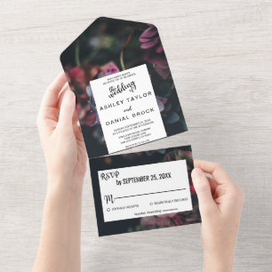 Invitación Todo En Uno Elegante Boda de flores románticas delgadas