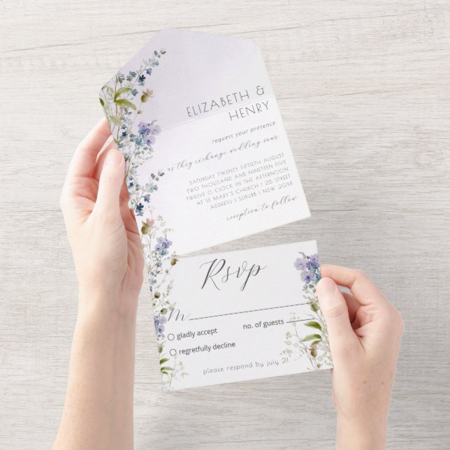 Invitación Todo En Uno Elegante Boda de Flores Silvestres (desgarro)