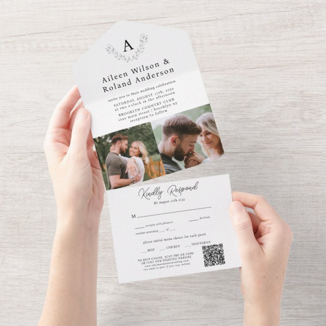 Invitación Todo En Uno Elegante Boda de fotografía clásico-clásico-monogr (desgarro)