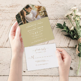 Invitación Todo En Uno Elegante Boda de Fotografía de Caligrafía de Champ