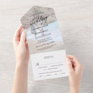 Invitación Todo En Uno Elegante Boda de fotografía de caligrafía negra