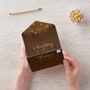 Invitación Todo En Uno Elegante Boda de fotografía floral de terracota Go