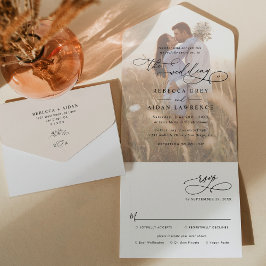 Invitación Todo En Uno Elegante Boda de fotografía neutral de Boho