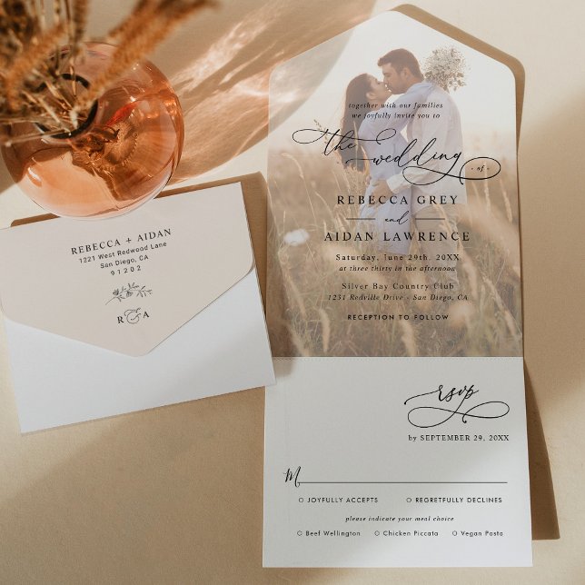 Invitación Todo En Uno Elegante Boda de fotografía neutral de Boho (Subido por el creador)