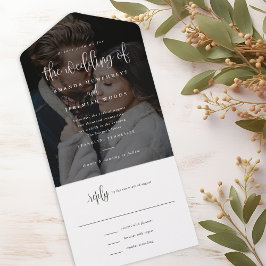 Invitación Todo En Uno Elegante Boda de fotografías de caligrafía moderna