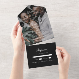 Invitación Todo En Uno Elegante Boda de fotografías en blanco y negro