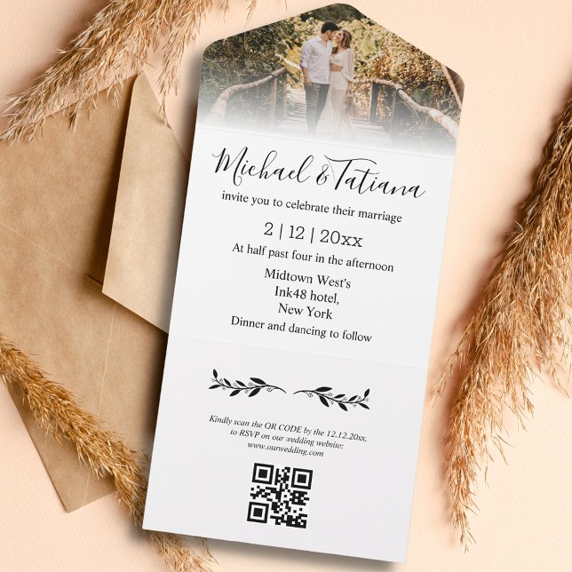 Invitación Todo En Uno elegante boda de fotos de moda de código qr rsvp (Subido por el creador)