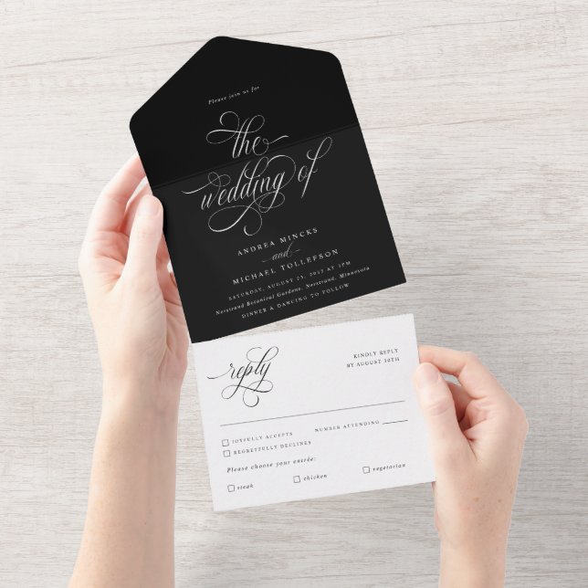Invitación Todo En Uno Elegante Boda de guión de caligrafía (desgarro)