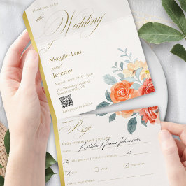 Invitación Todo En Uno Elegante Boda de guiones florales de Rubor Gold
